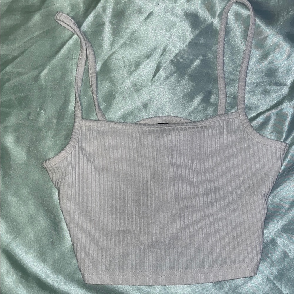 H&M White Ribbed Crop Camisole